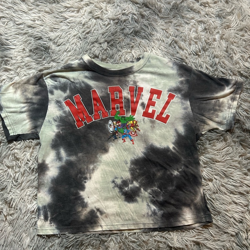 Marvel Crop Tie-Dye Graphic Tee - Black & Green with Red Logo